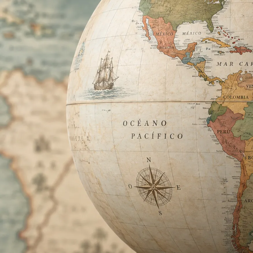Globo con mapa al fondo