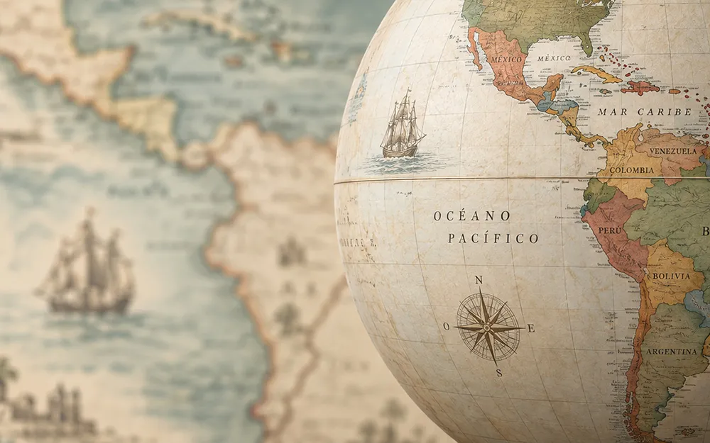 Globo con mapa al fondo